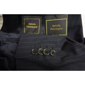 Sartoria Partenopea Blue Striped Silk Blend 2Pc Suit Jacket Pants 42R BRAND NEW